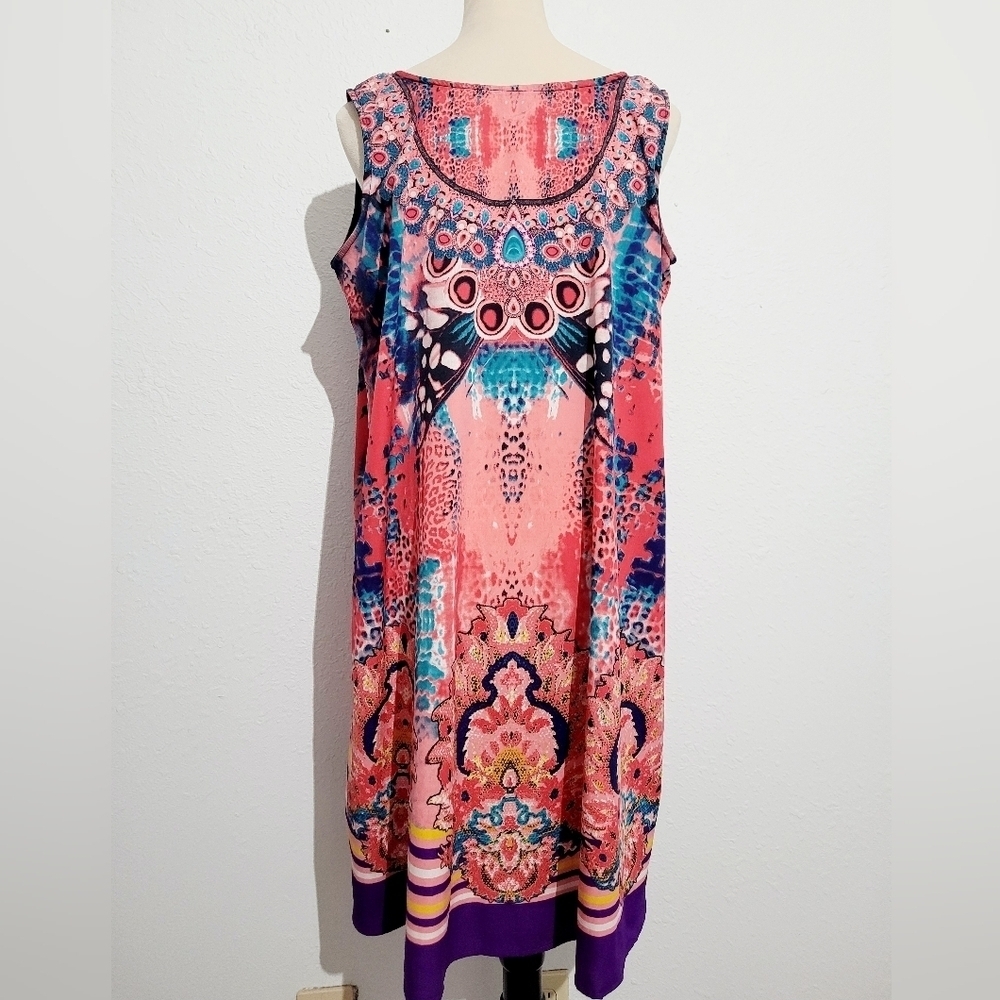Island Expression Sleeveless Colorful Dress Tropical Beachy Bling Womans Size XL - Picture 6 of 11